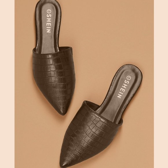Crocodile Embossed Pointed Toe Flats - Picture 1 of 3